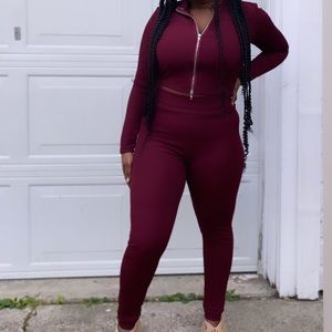 Two chill long sleeved maroon colored pants set